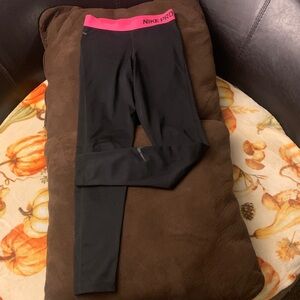 Nike Pro dri-fit Black Leggings with Pink Waistband